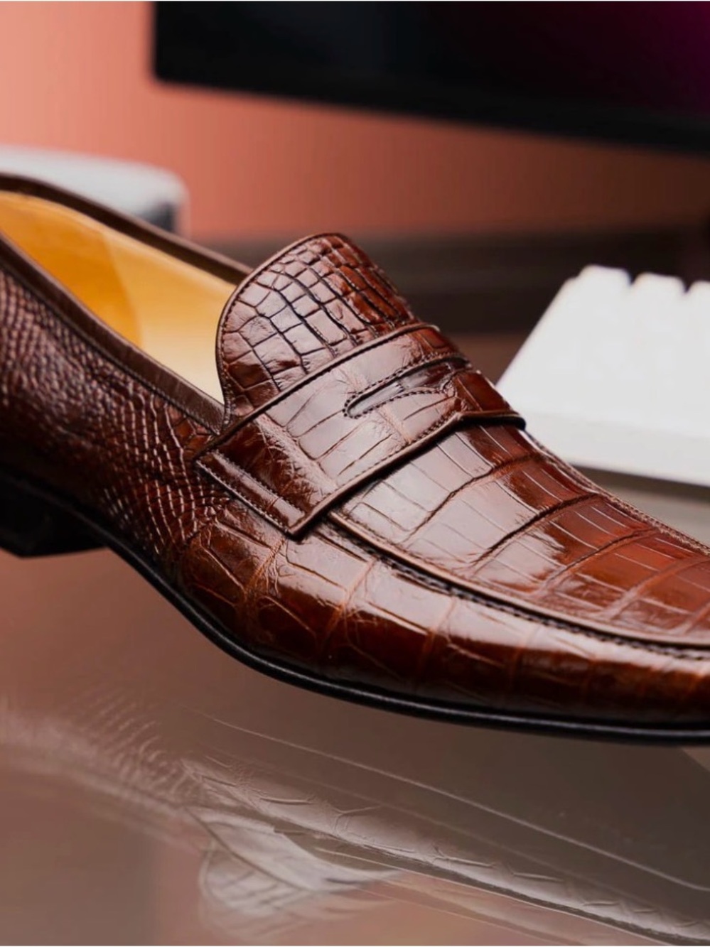 Caporicci 9961 Gold genuine alligator Leather Slip-On Loafers made 100% in Italy - Picture 2 of 12